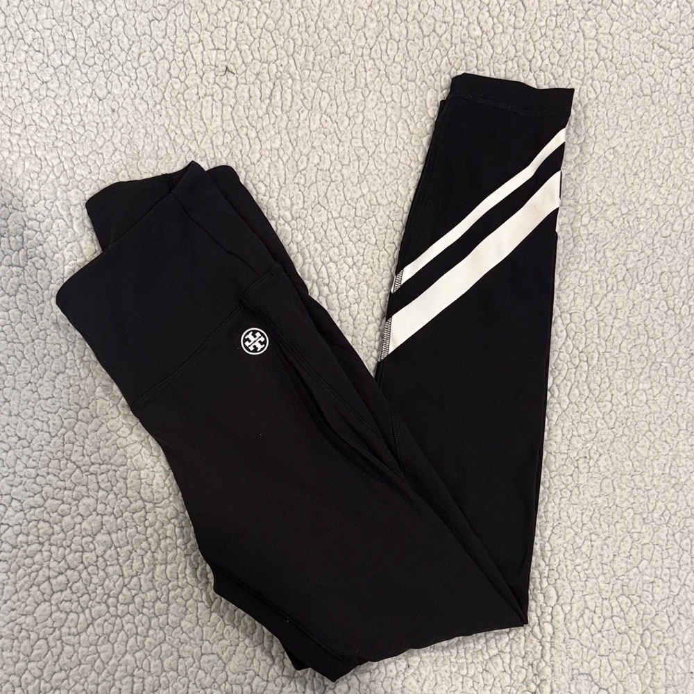 Tory Burch Black Compression Leggings with White Logo